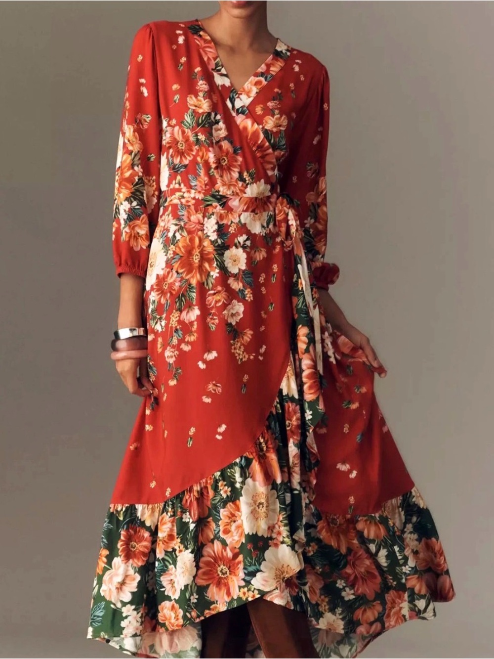 Farm Rio Anthropologie Long-Sleeve Wrap Midi Dress Size MP